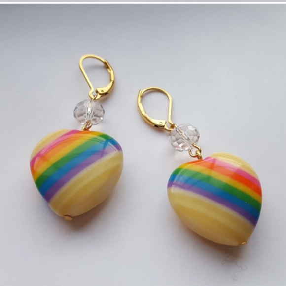 Authentic Vintage Rainbow Heart Earrings - Picture 2 of 3